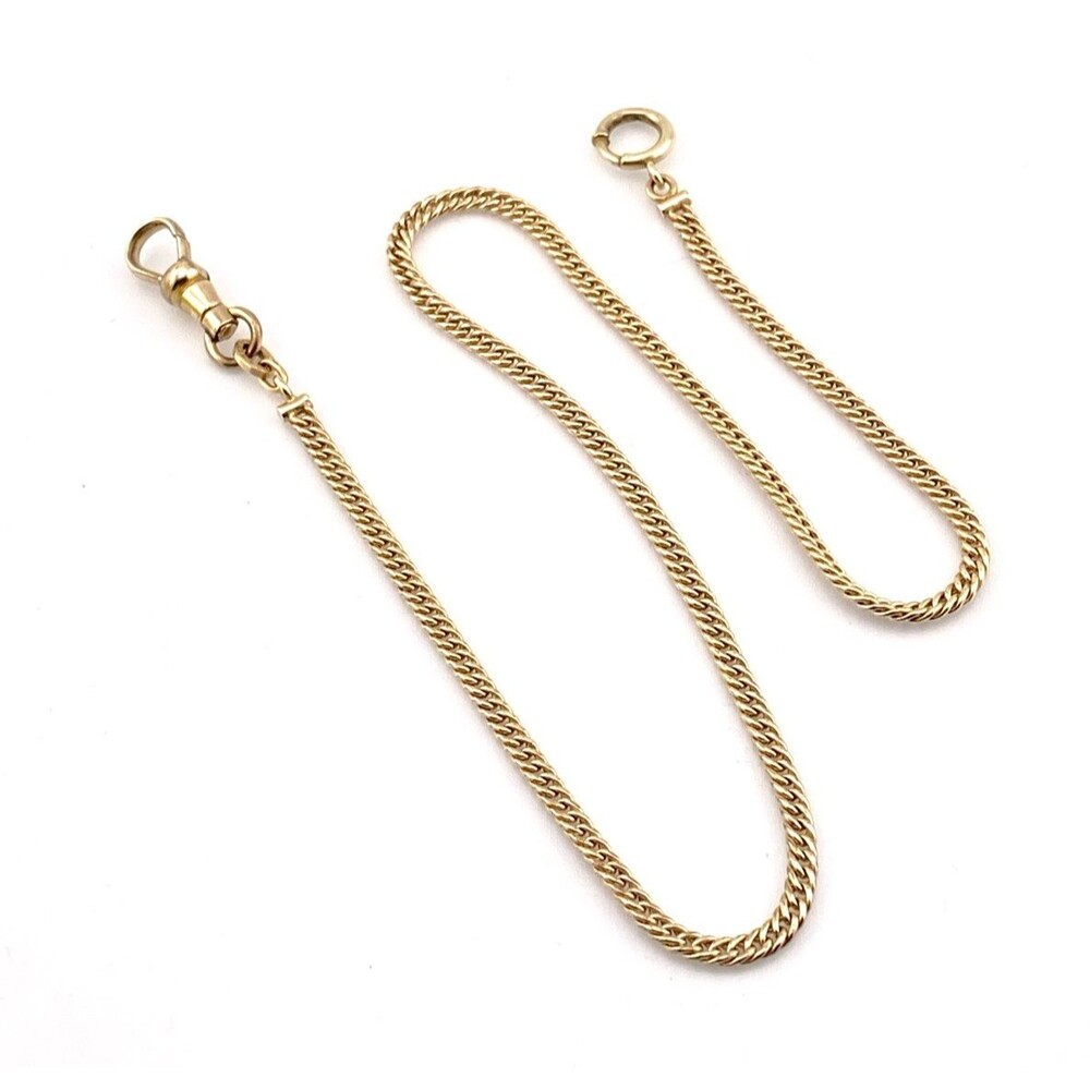 Antique 1/10 14KT Gold Shell Curb Pocket Watch Chain Dog Clip 14.5 In